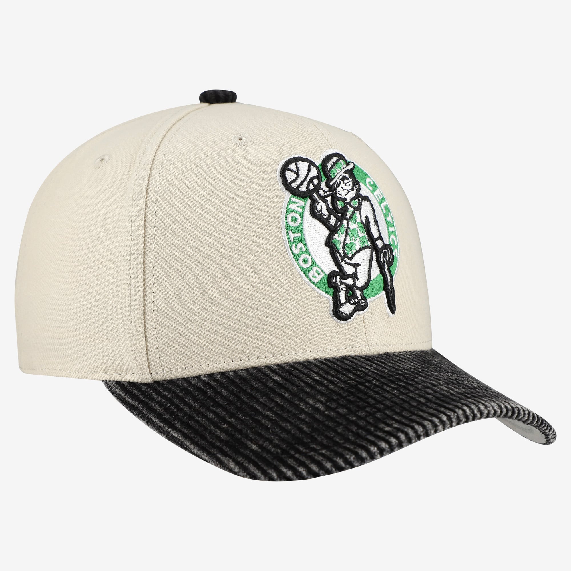 Men's Mitchell & Ness Cream/Black Boston Celtics Washed Corduroy Pro Crown Snapback Hat